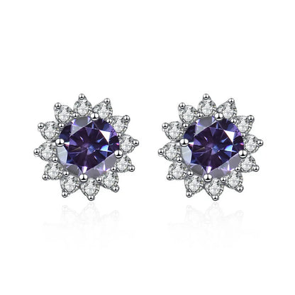 1 Ct D Color Moissanite Earrings 925 Sterling Silver Sunflower Studs For Women Wedding