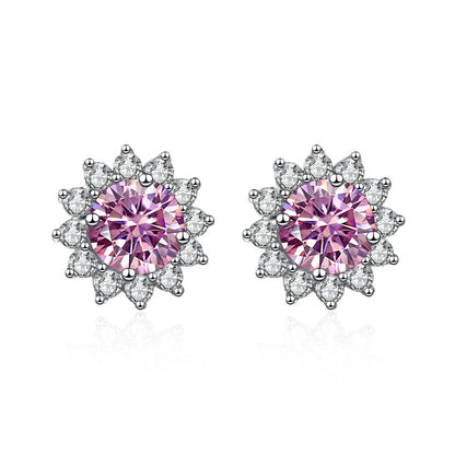 1 Ct D Color Moissanite Earrings 925 Sterling Silver Sunflower Studs For Women Wedding