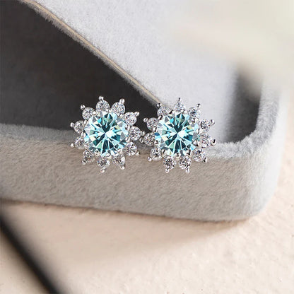 1 Ct D Color Moissanite Earrings 925 Sterling Silver Sunflower Studs For Women Wedding