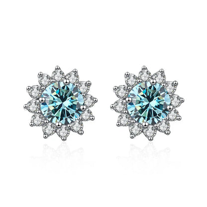 1 Ct D Color Moissanite Earrings 925 Sterling Silver Sunflower Studs For Women Wedding