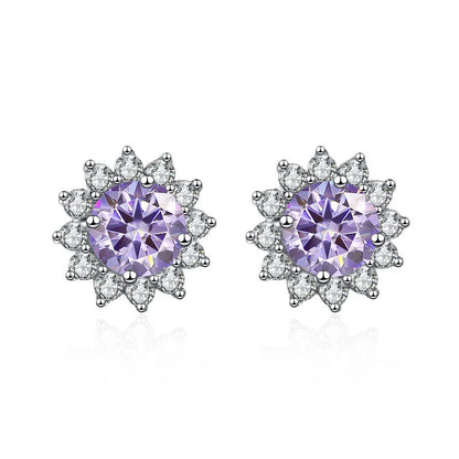 1 Ct D Color Moissanite Earrings 925 Sterling Silver Sunflower Studs For Women Wedding