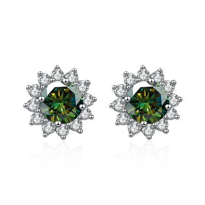 1 Ct D Color Moissanite Earrings 925 Sterling Silver Sunflower Studs For Women Wedding