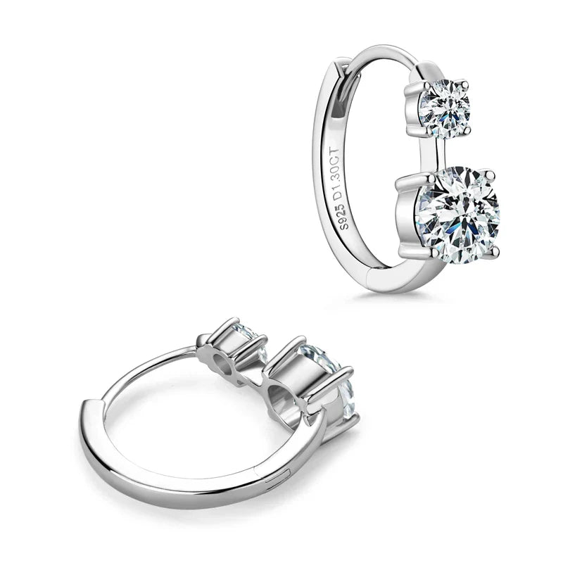 1.30ct D Moissanite Hoop Stud Earrings 925 Sterling Silver Mini Hoops Women