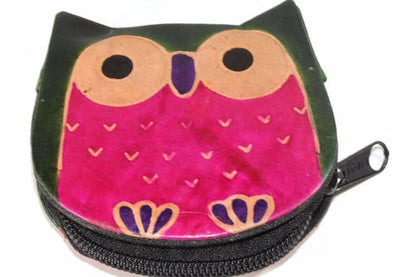 Leather Owl Coin Purse Handcrafted Embossed Compact Wallet