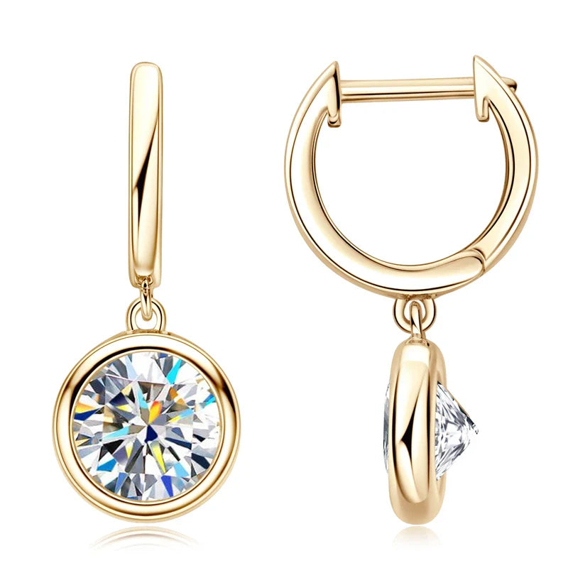 14K Gold Moissanite Hoop Drop Earrings 1.3CT D VVS1 925 Sterling Silver