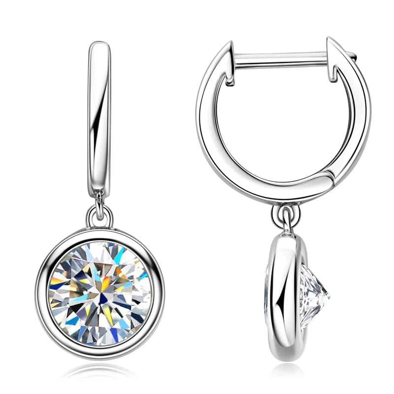14K Gold Moissanite Hoop Drop Earrings 1.3CT D VVS1 925 Sterling Silver