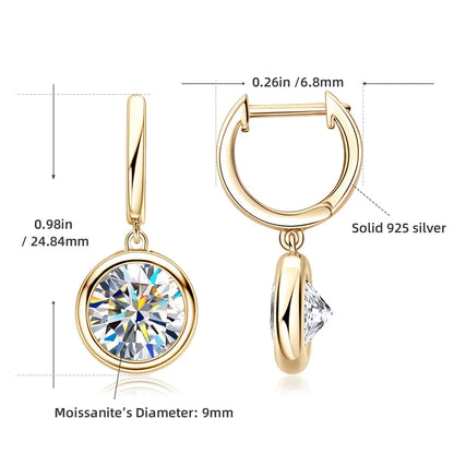 14K Gold Moissanite Hoop Drop Earrings 1.3CT D VVS1 925 Sterling Silver