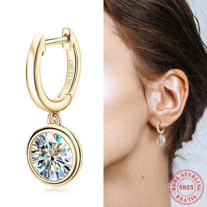 14K Gold Moissanite Hoop Drop Earrings 1.3CT D VVS1 925 Sterling Silver