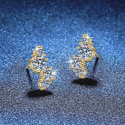14K Gold Plated 925 Silver 2ct D Moissanite Stud Earrings For Women
