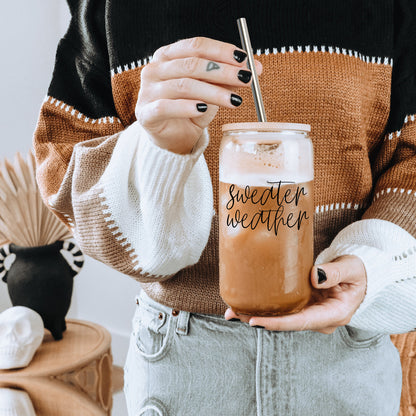17oz Glass Tumbler With Bamboo Lid, 2 Stainless Straws & Cleaner, Hot/Iced