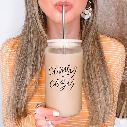 17oz Glass Tumbler With Bamboo Lid, 2 Stainless Straws And Straw Cleaner