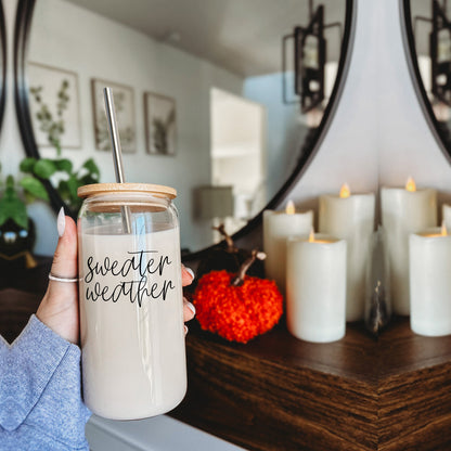 17oz Glass Tumbler With Bamboo Lid, 2 Stainless Straws & Cleaner, Hot/Iced