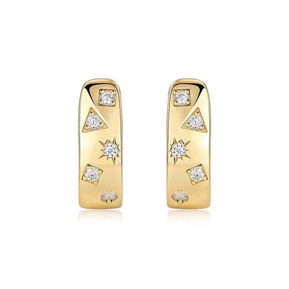 18K Gold Plated 925 Silver Hoop Earrings With Star Triangle Moissanite Accents