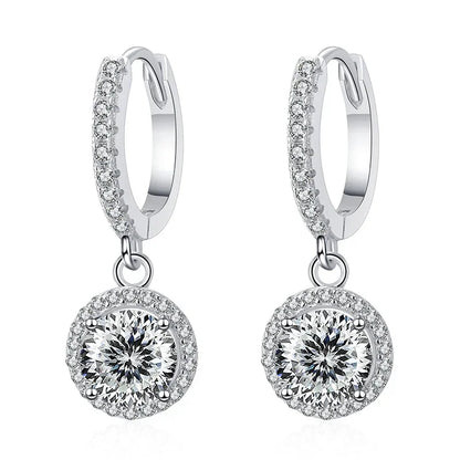1Ct 6.5mm Blue Green Moissanite Drop Earrings For Women S925 Sterling