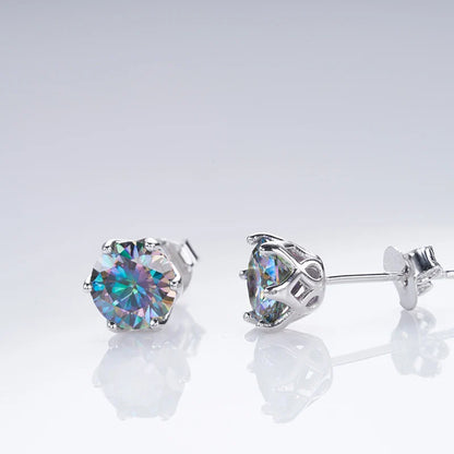 1ct-4ct D Color VVS1 3EX Round Moissanite Stud Earrings Platinum Plated 925
