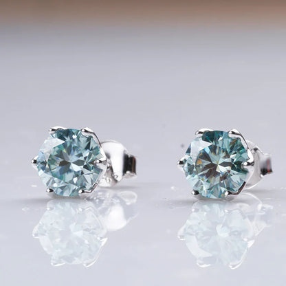 1ct-4ct D Color VVS1 3EX Round Moissanite Stud Earrings Platinum Plated 925