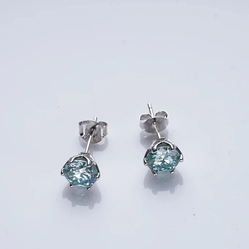 1ct-4ct D Color VVS1 3EX Round Moissanite Stud Earrings Platinum Plated 925