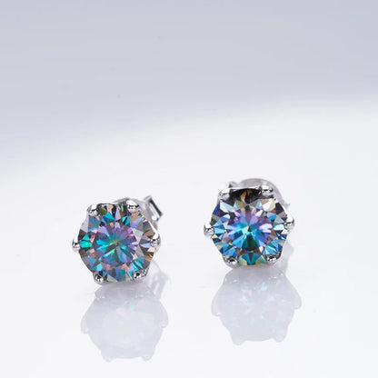 1ct-4ct D Color VVS1 3EX Round Moissanite Stud Earrings Platinum Plated 925