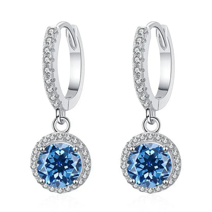 1Ct 6.5mm Blue Green Moissanite Drop Earrings For Women S925 Sterling
