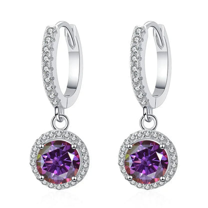1Ct 6.5mm Blue Green Moissanite Drop Earrings For Women S925 Sterling