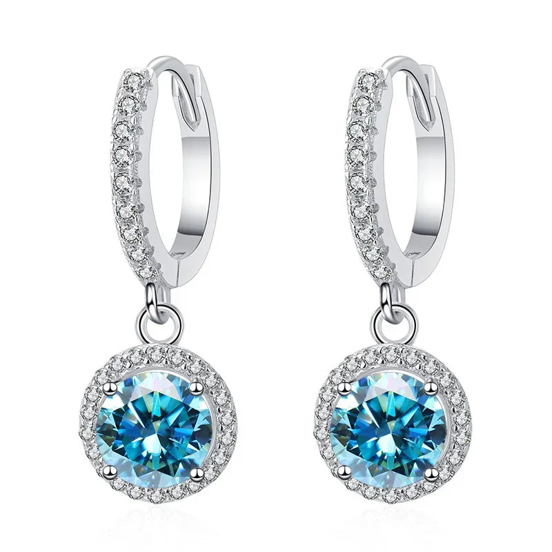 1Ct 6.5mm Blue Green Moissanite Drop Earrings For Women S925 Sterling