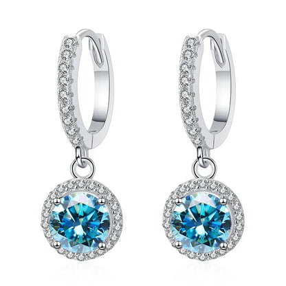 1Ct 6.5mm Blue Green Moissanite Drop Earrings For Women S925 Sterling