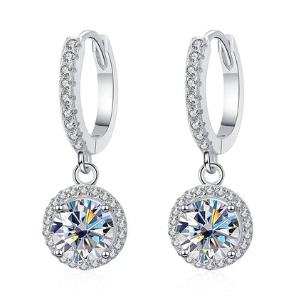 1Ct 6.5mm Blue Green Moissanite Drop Earrings For Women S925 Sterling