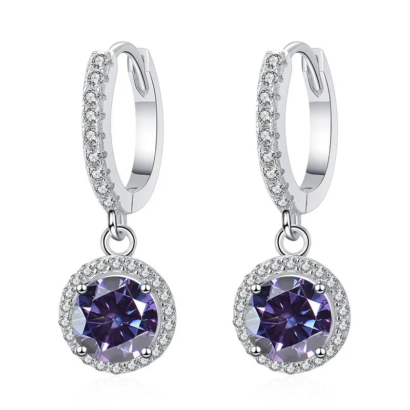 1Ct 6.5mm Blue Green Moissanite Drop Earrings For Women S925 Sterling