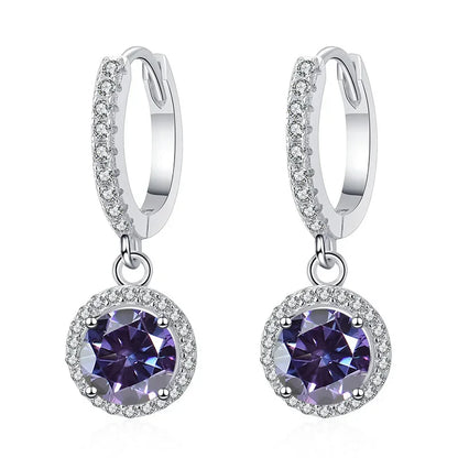 1Ct 6.5mm Blue Green Moissanite Drop Earrings For Women S925 Sterling