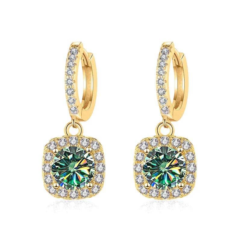 1ct GRA-Certified Moissanite Drop Earrings VVS D 18K Gold Plated 925 Sterling