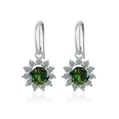 1CT Moissanite Drop Earrings 925 Sterling Silver Colorful Green Blue Pink