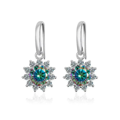 1CT Moissanite Drop Earrings 925 Sterling Silver Colorful Green Blue Pink