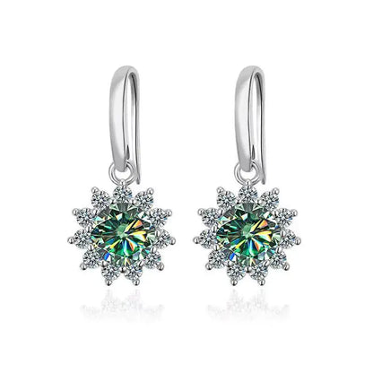 1CT Moissanite Drop Earrings 925 Sterling Silver Colorful Green Blue Pink