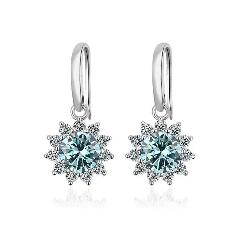 1CT Moissanite Drop Earrings 925 Sterling Silver Colorful Green Blue Pink