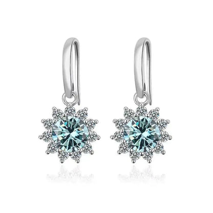1CT Moissanite Drop Earrings 925 Sterling Silver Colorful Green Blue Pink