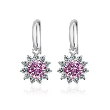 1CT Moissanite Drop Earrings 925 Sterling Silver Colorful Green Blue Pink