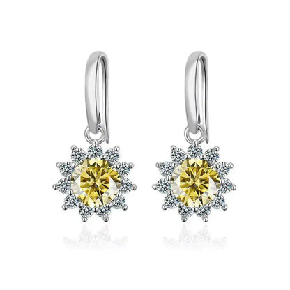 1CT Moissanite Drop Earrings 925 Sterling Silver Colorful Green Blue Pink