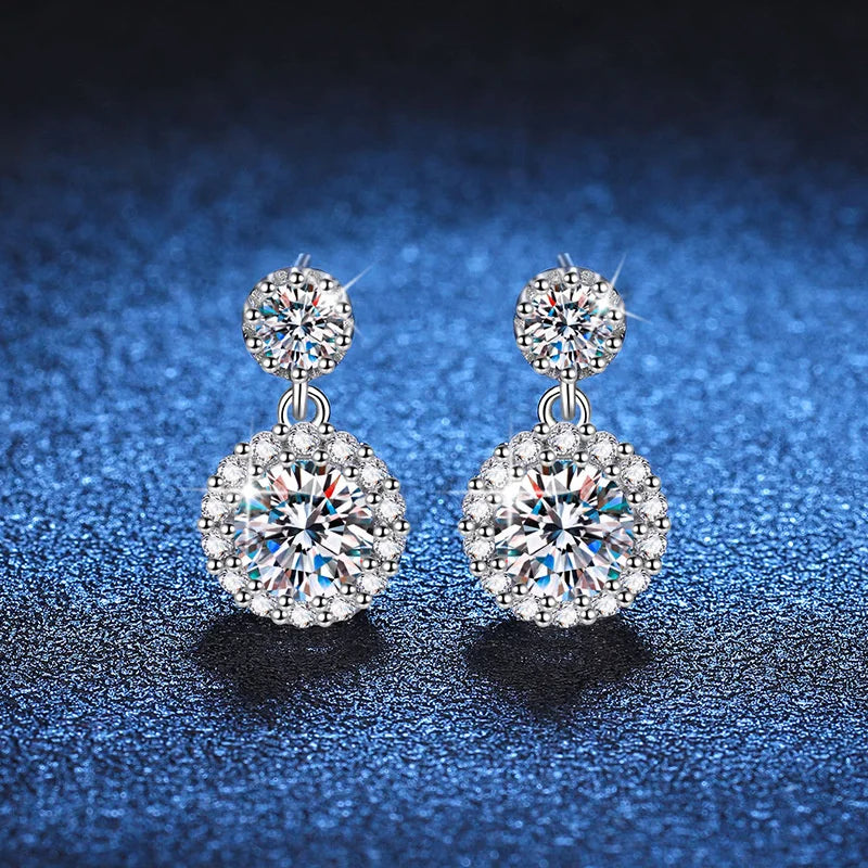 1ct Moissanite Drop Earrings For Women Sterling S925 18K White Gold Plated