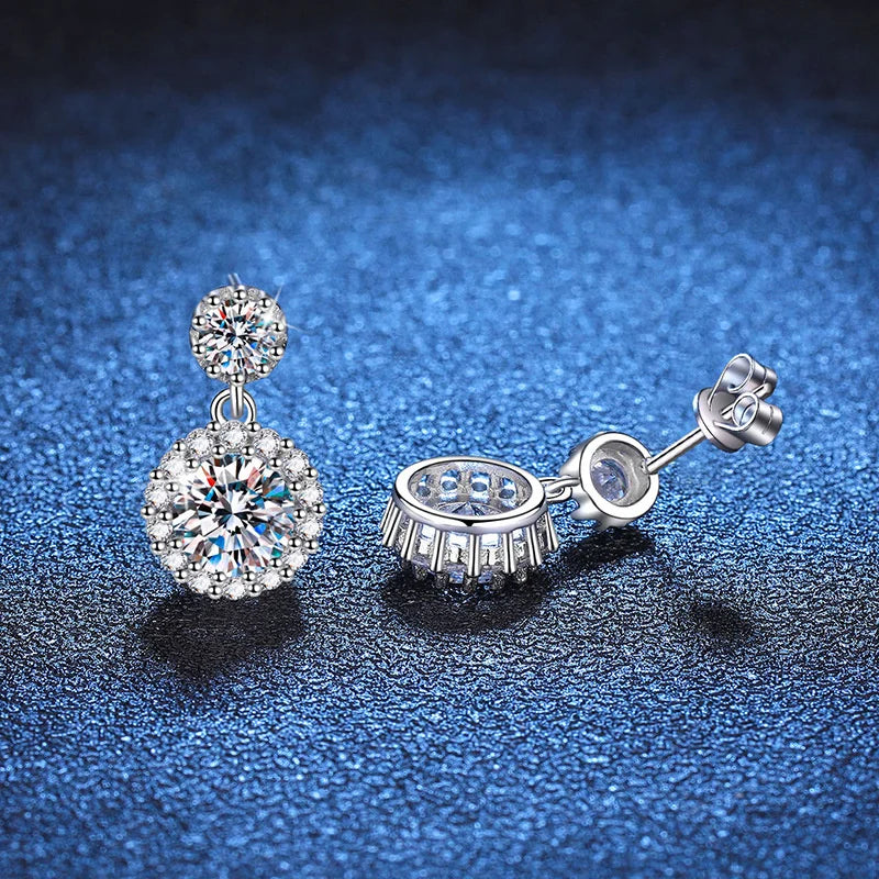 1ct Moissanite Drop Earrings For Women Sterling S925 18K White Gold Plated
