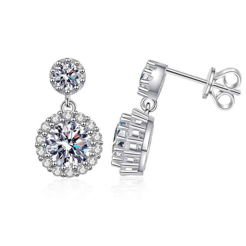 1ct Moissanite Drop Earrings For Women Sterling S925 18K White Gold Plated