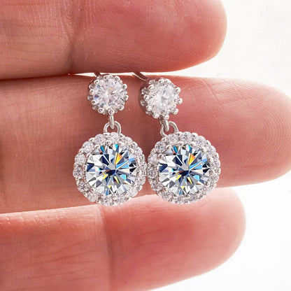 1ct Moissanite Drop Earrings For Women Sterling S925 18K White Gold Plated