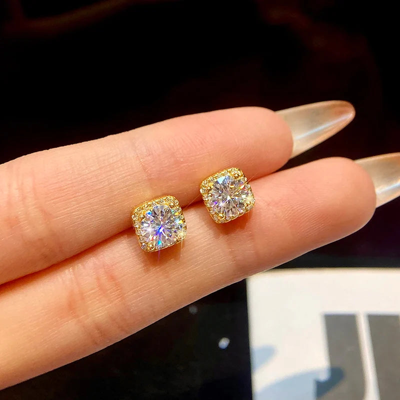 1CT Moissanite Square Halo Stud Earrings 925 Sterling Silver Classic Bridal