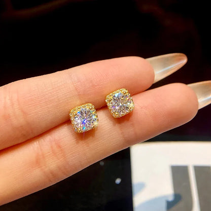 1CT Moissanite Square Halo Stud Earrings 925 Sterling Silver Classic Bridal