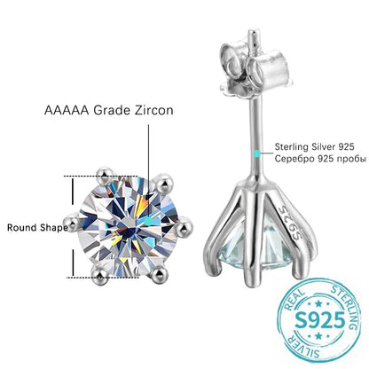 1ct Moissanite Stud Earrings For Women GRA Certified 18K White Gold Plated