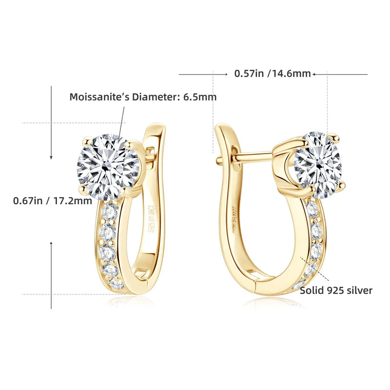 1ct Moissanite U-Shape Hoop Earrings 925 Sterling Silver D VVS1 Women Gift