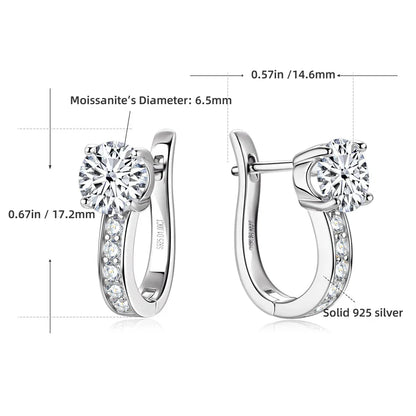 1ct Moissanite U-Shape Hoop Earrings 925 Sterling Silver D VVS1 Women Gift