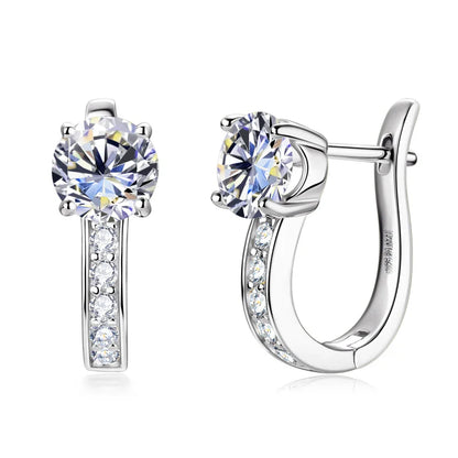 1ct Moissanite U-Shape Hoop Earrings 925 Sterling Silver D VVS1 Women Gift