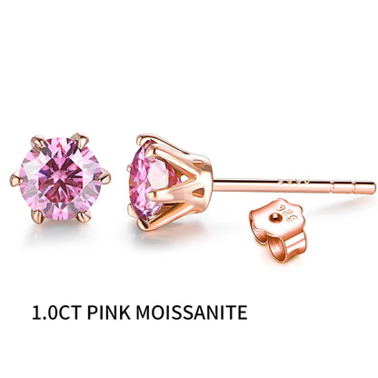 Colored Moissanite 1ct Round Cut Stud Earrings DVVS1 Lab Created 18K Gold