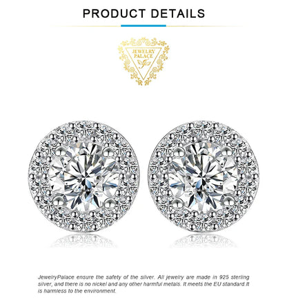 1ct Round D-Color Moissanite Halo Stud Earrings 925 Sterling Silver Plated