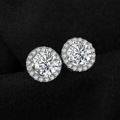 1ct Round D-Color Moissanite Halo Stud Earrings 925 Sterling Silver Plated